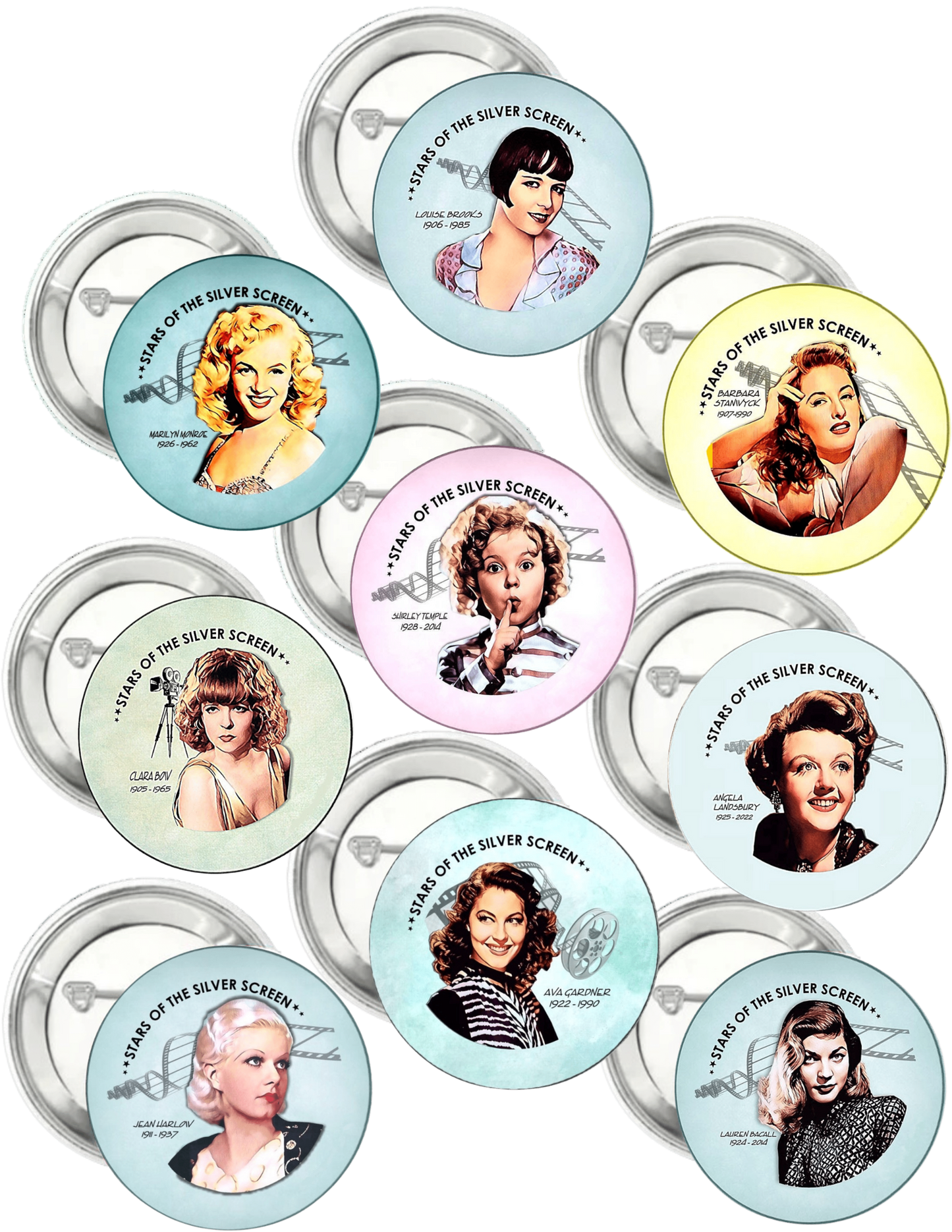 Silver Screen Set Of 9 | 2.25" Pin-Back Button's