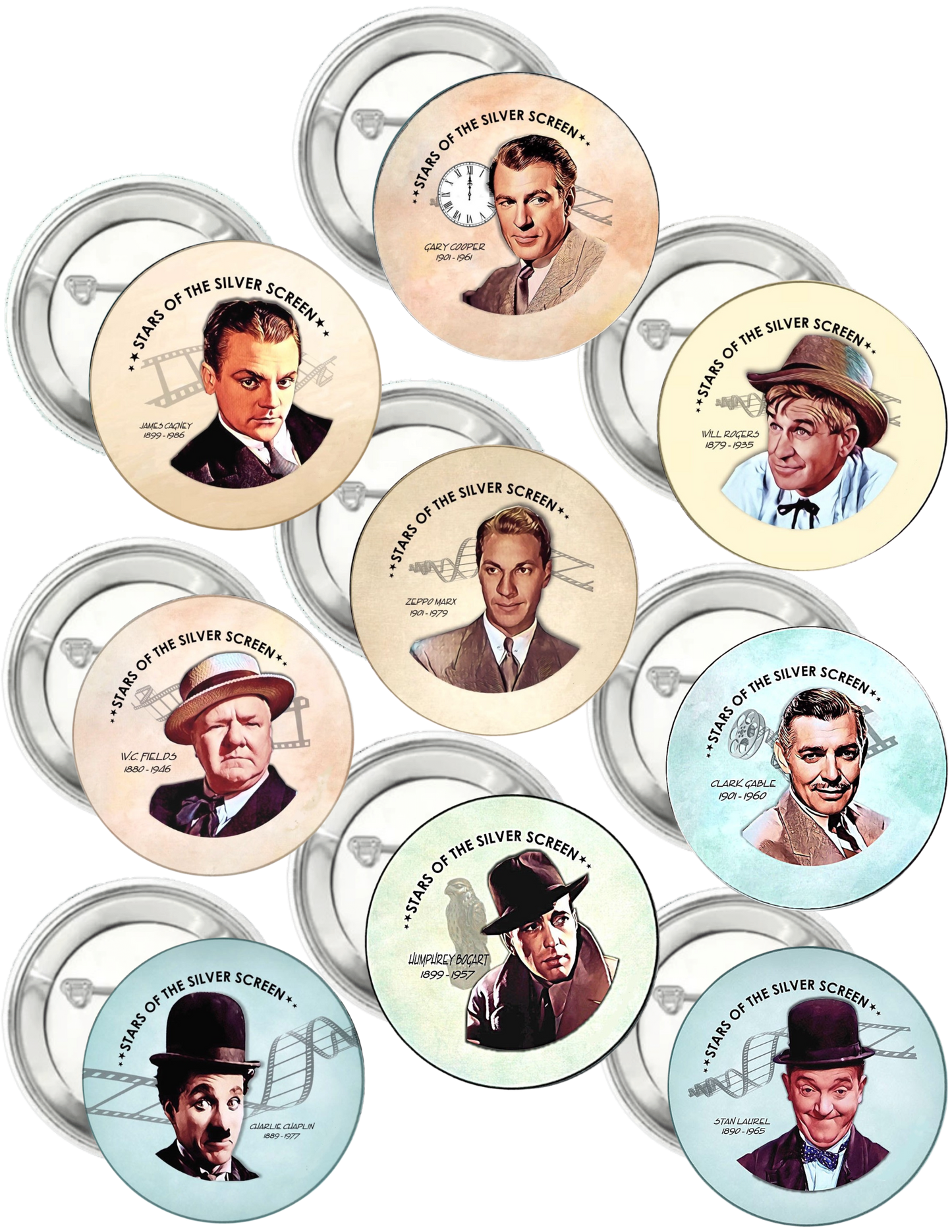 Silver Screen Set Of 9 | 2.25" Pin-Back Button's