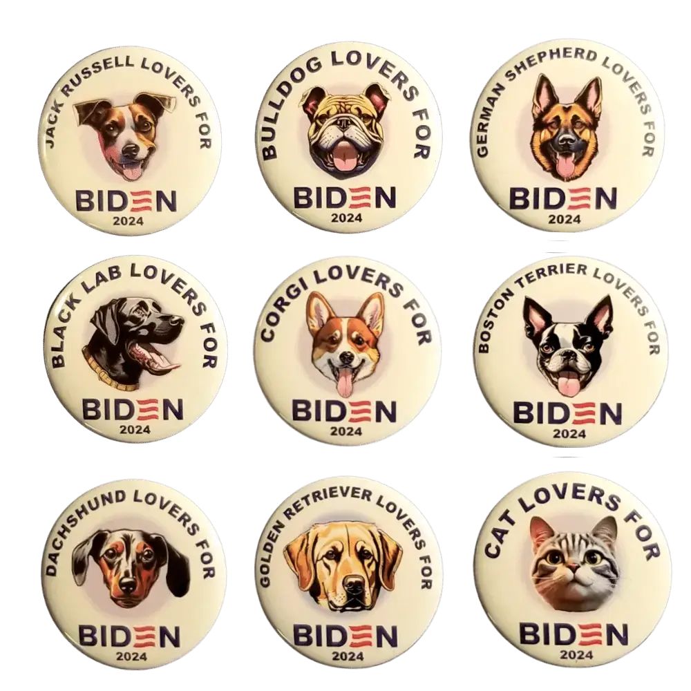 Animal Lovers For Biden Set Featuring 9 Pin-Back Buttons