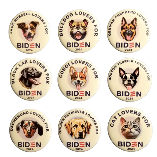 Animal Lovers For Biden Set Featuring 9 Pin-Back Buttons